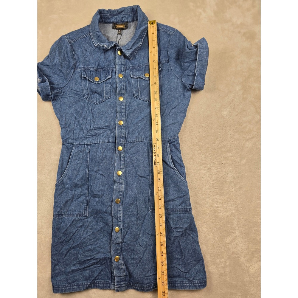 New Alexia Admor Denim Dress Womens M Blue Short Sleeve Snap Front Mini Pocket - Picture 7 of 11